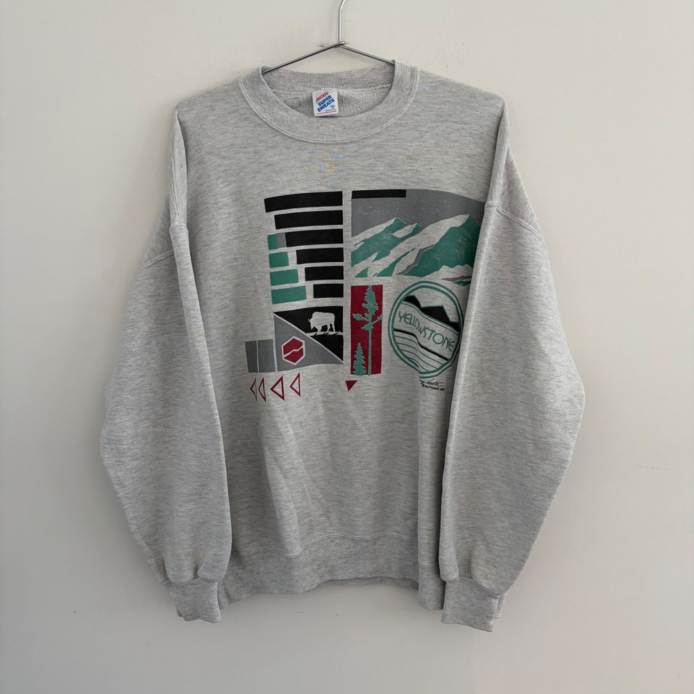 Vintage 90s Jerzees Yellowstone National Park Sweatshirt Gray XXL Made in USA